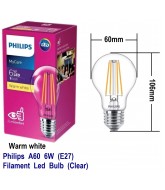 Philips A60 6W E27 Filament Led Bulb (Clear)